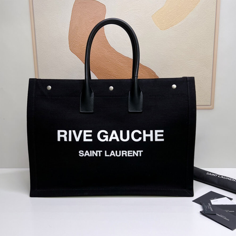 RIVE GAUCHE TOTE BAG IN LINEN AND LEATHER