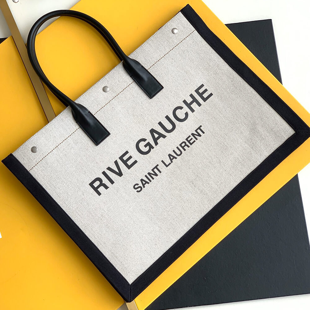 RIVE GAUCHE LARGE TOTE BAG IN PRINTED CANVAS AND LEATHER