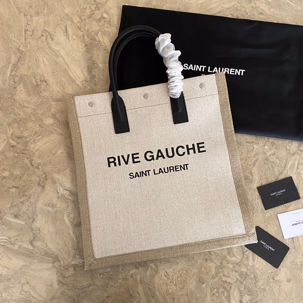 RIVE GAUCHE N/S SHOPPING BAG IN LINEN AND COTTON