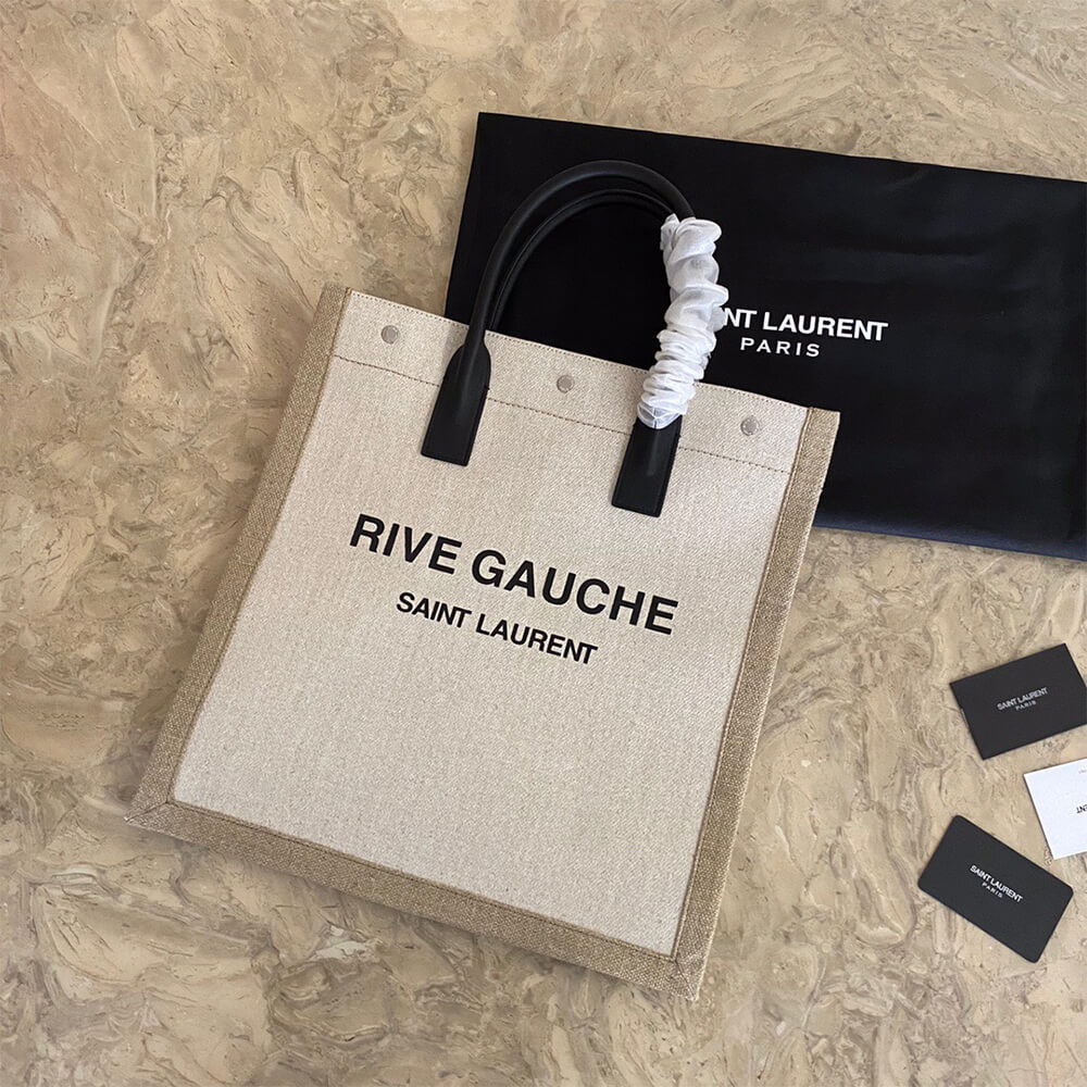 RIVE GAUCHE N/S SHOPPING BAG IN LINEN AND COTTON