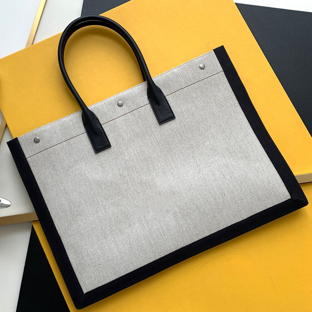 RIVE GAUCHE LARGE TOTE BAG IN PRINTED CANVAS AND LEATHER